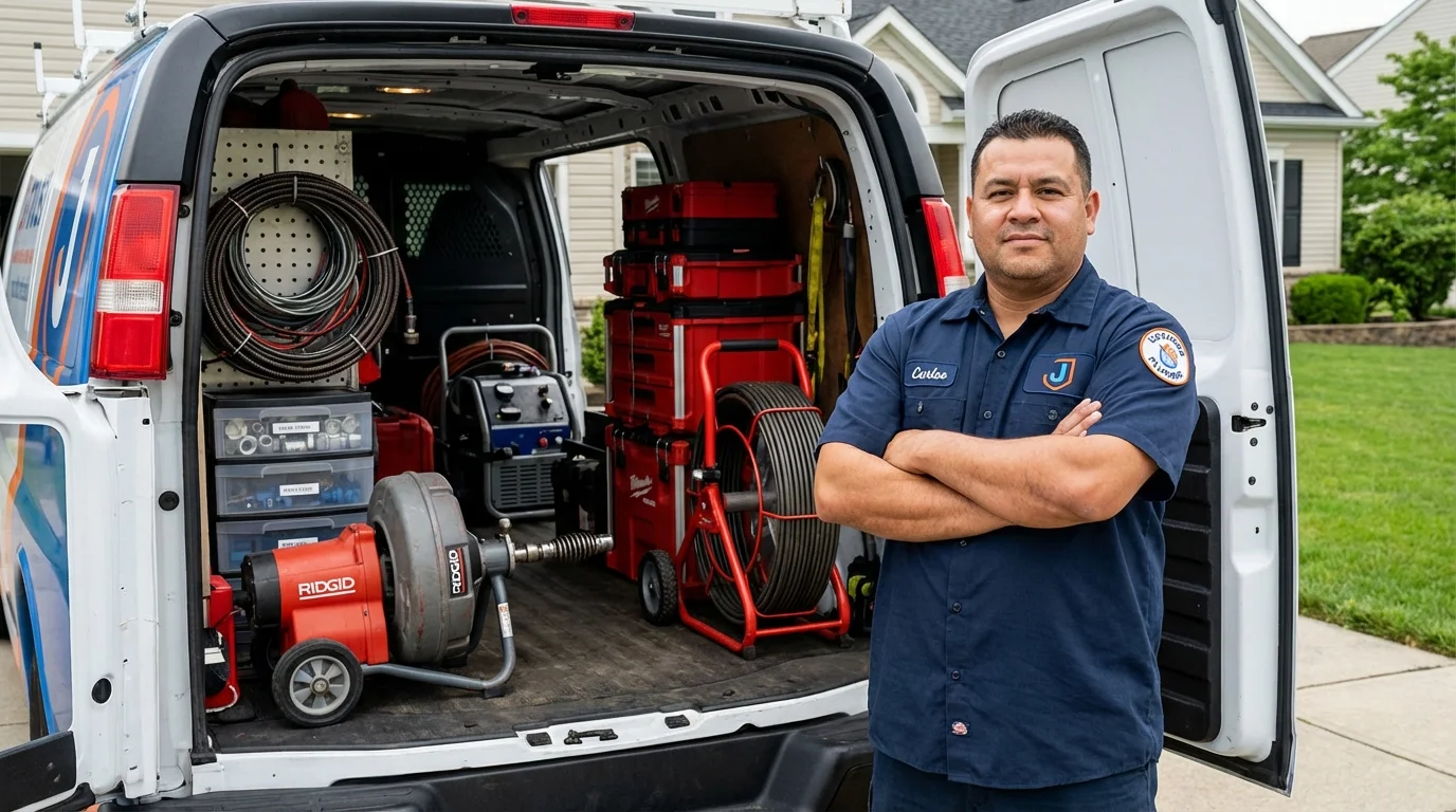 Professional drain cleaning equipment and Johns Plumbing LLC plumber in Liberty