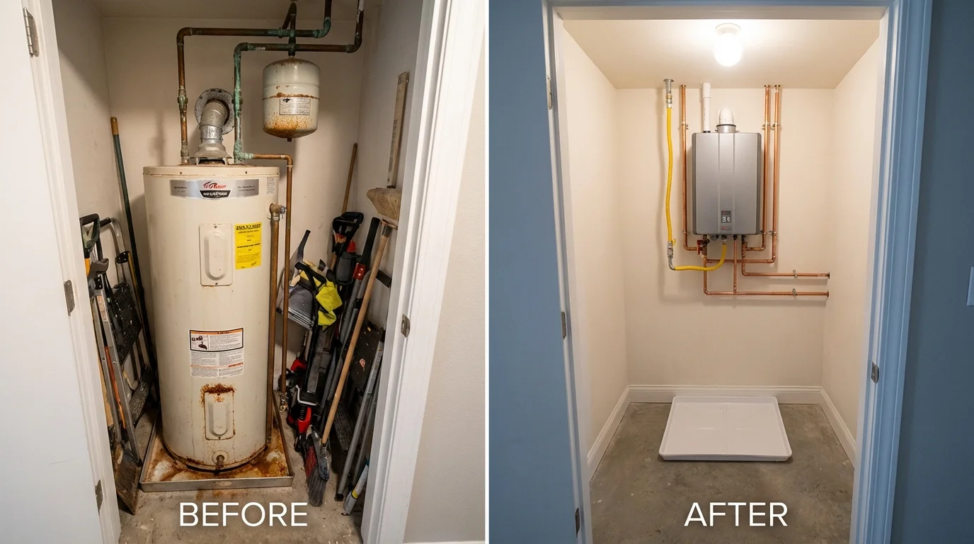 Tank water heater versus wall-mounted tankless unit comparison for Liberty, IN homeowners